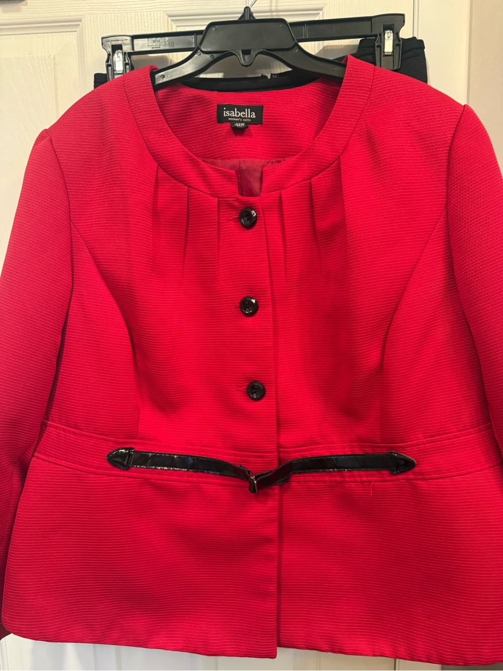 Isabella Red Structured Jacket with Decorative attached Belt matching skirt